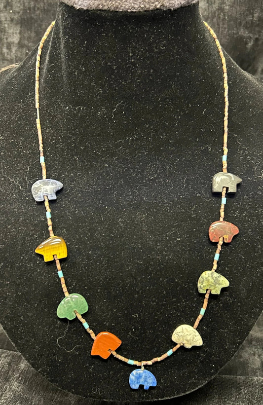 Zuni Tribe Bear Pendants Necklace- Vintage Trade Jewelry