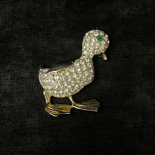 Swarovski Crystal Encrusted Duckling Pin/Brooch With Emerald Green Eye