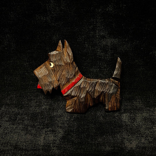 Wooden Scottish Terrier Brooch Hand Carved