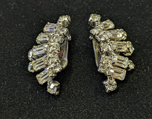 Crystal Art Deco Clip On Earrings - Perfect Vintage Bridal Jewelry