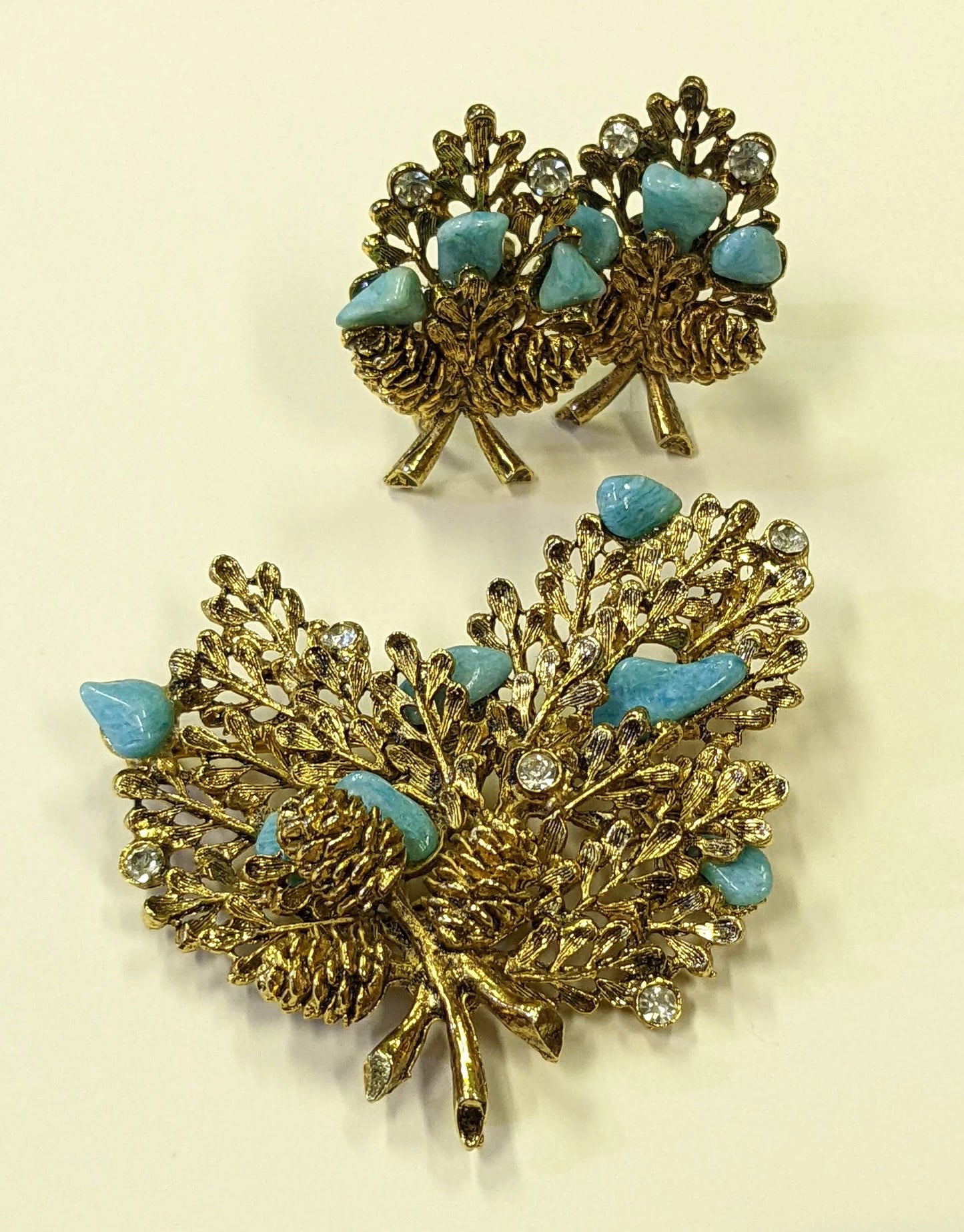 Bridal Perfect - Naturalistic Brooch and Earrings Set - Vintage