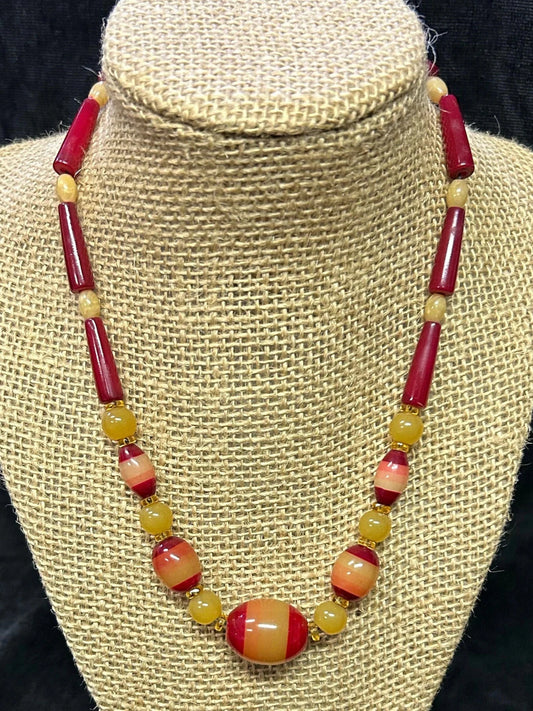 Multi-color Bakelite and Crystal Necklace - Vintage Jewelry