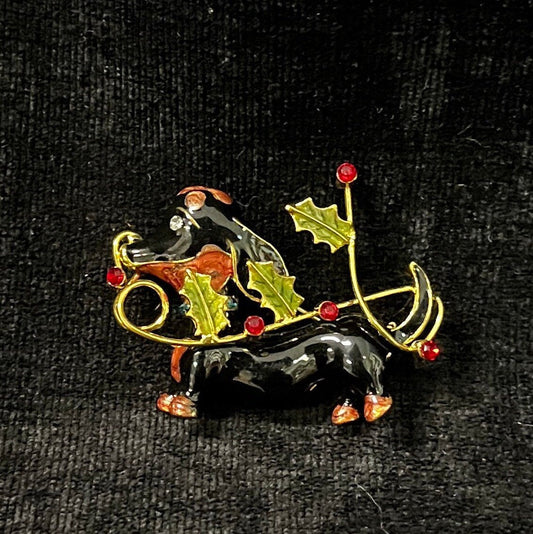 Holiday Dacshund Pin/Brooch