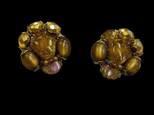 Hobe Honey Colored clip-ons - Vintage Hobe Jewelry