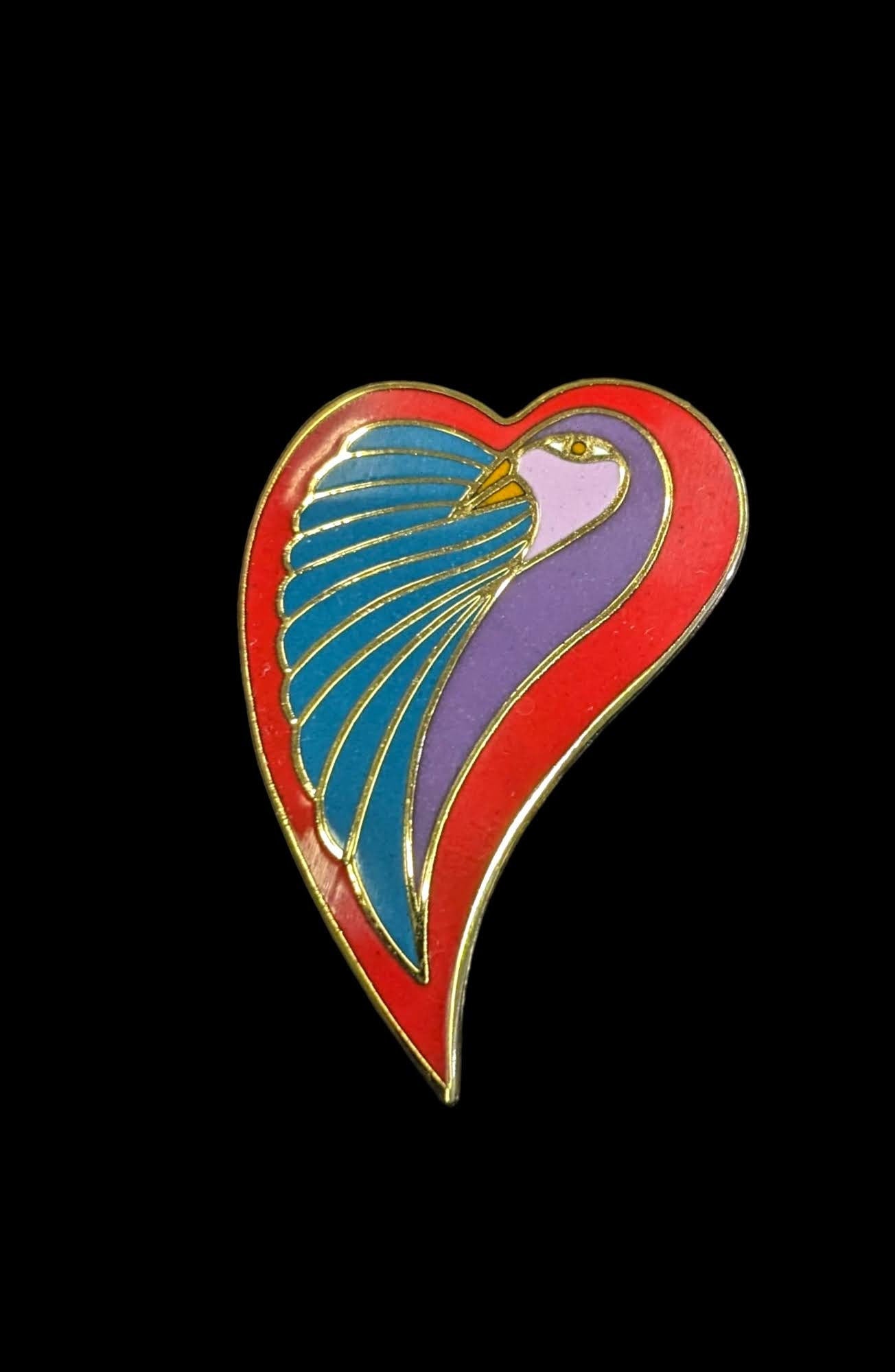 Laurel Burch  Signed Dove Heart Pin - Vintage Peace Brooch