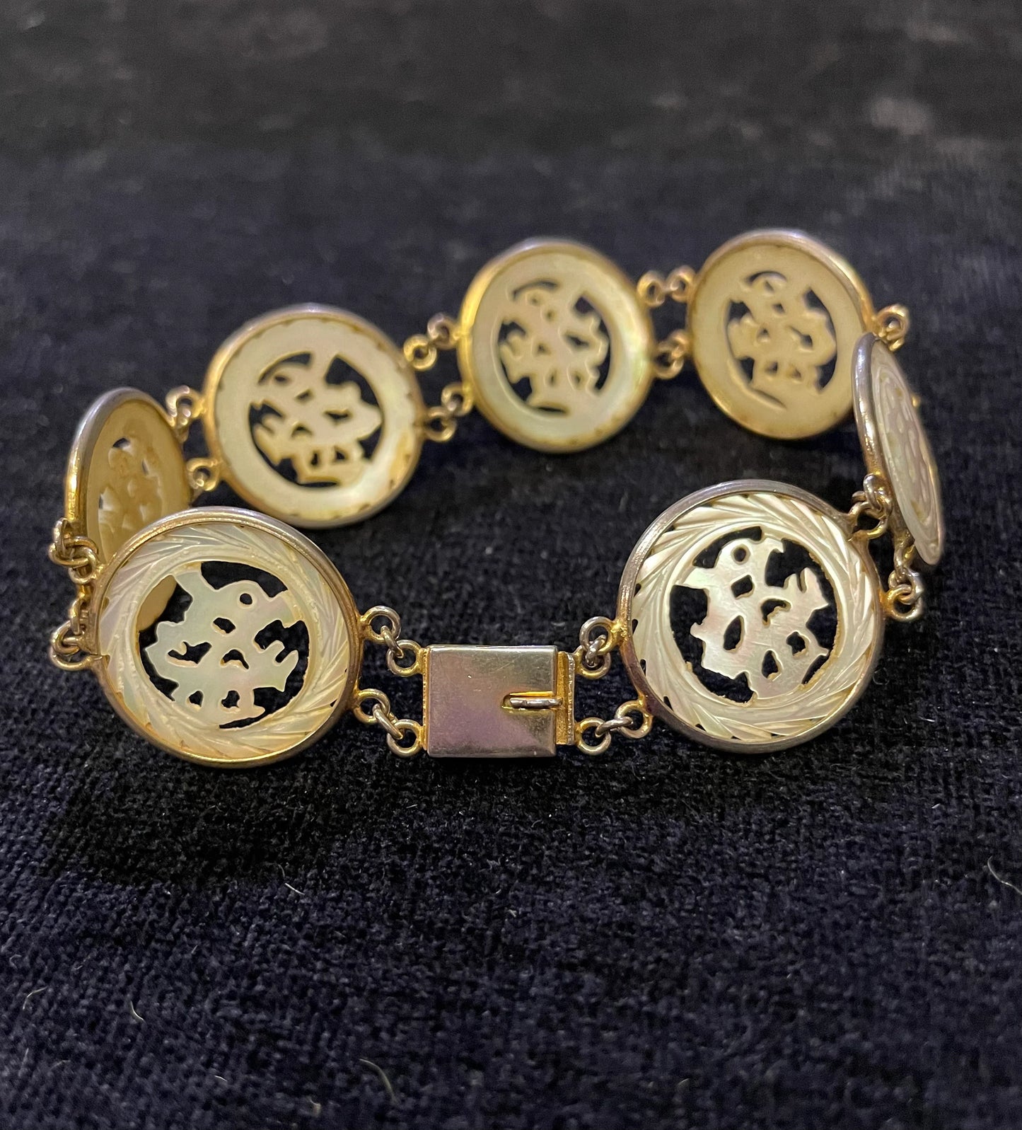 Chinese Mother of Pearl Hand Carved 'Sense' Bracelet