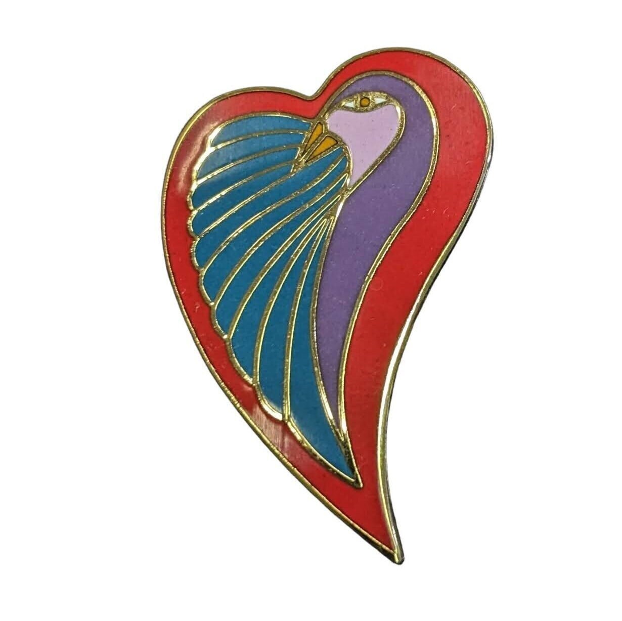 Laurel Burch  Signed Dove Heart Pin - Vintage Peace Brooch