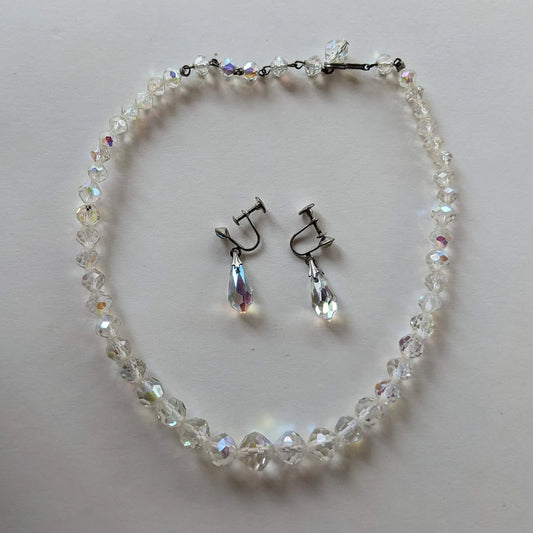 Crystal Aurora Borealis Choker Necklace and Earrings Set - Brides Jewelry - Prom Perfect Jewelry