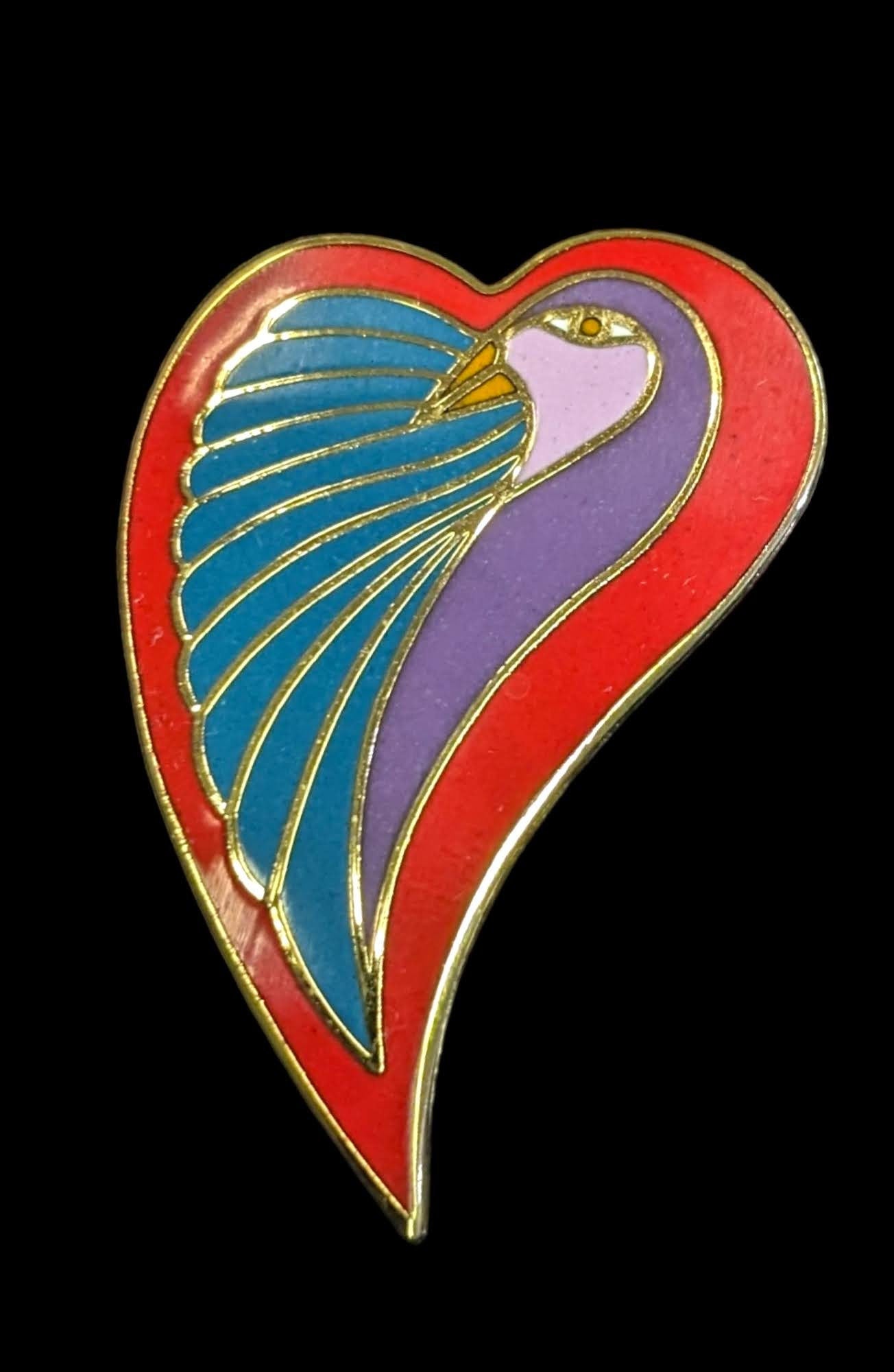Laurel Burch  Signed Dove Heart Pin - Vintage Peace Brooch