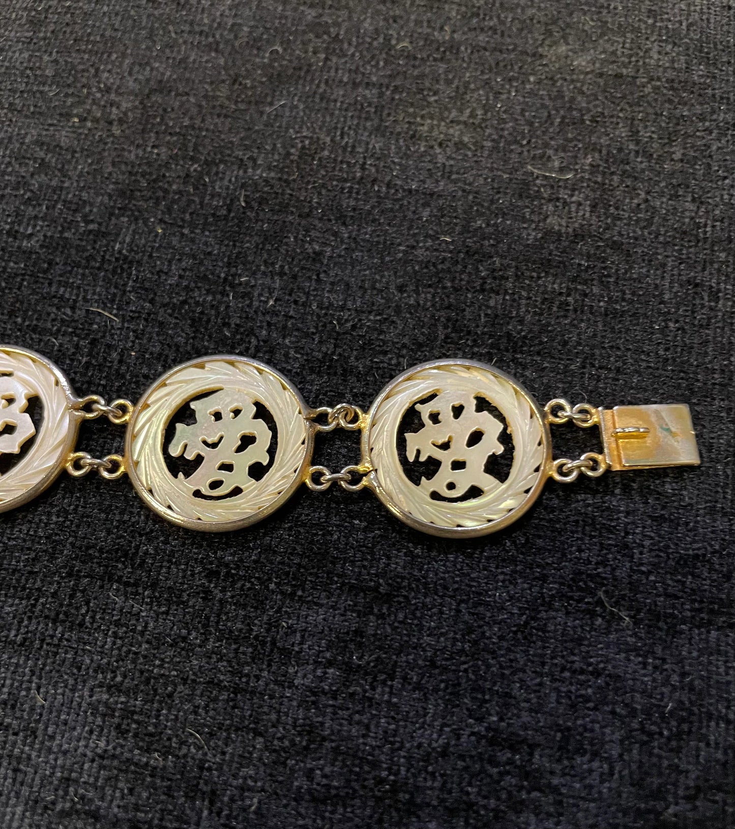 Chinese Mother of Pearl Hand Carved 'Sense' Bracelet