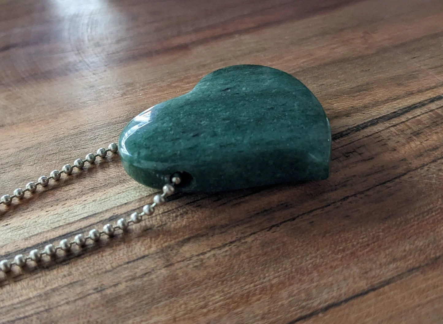 Jade Heart on Ball Chain Necklace