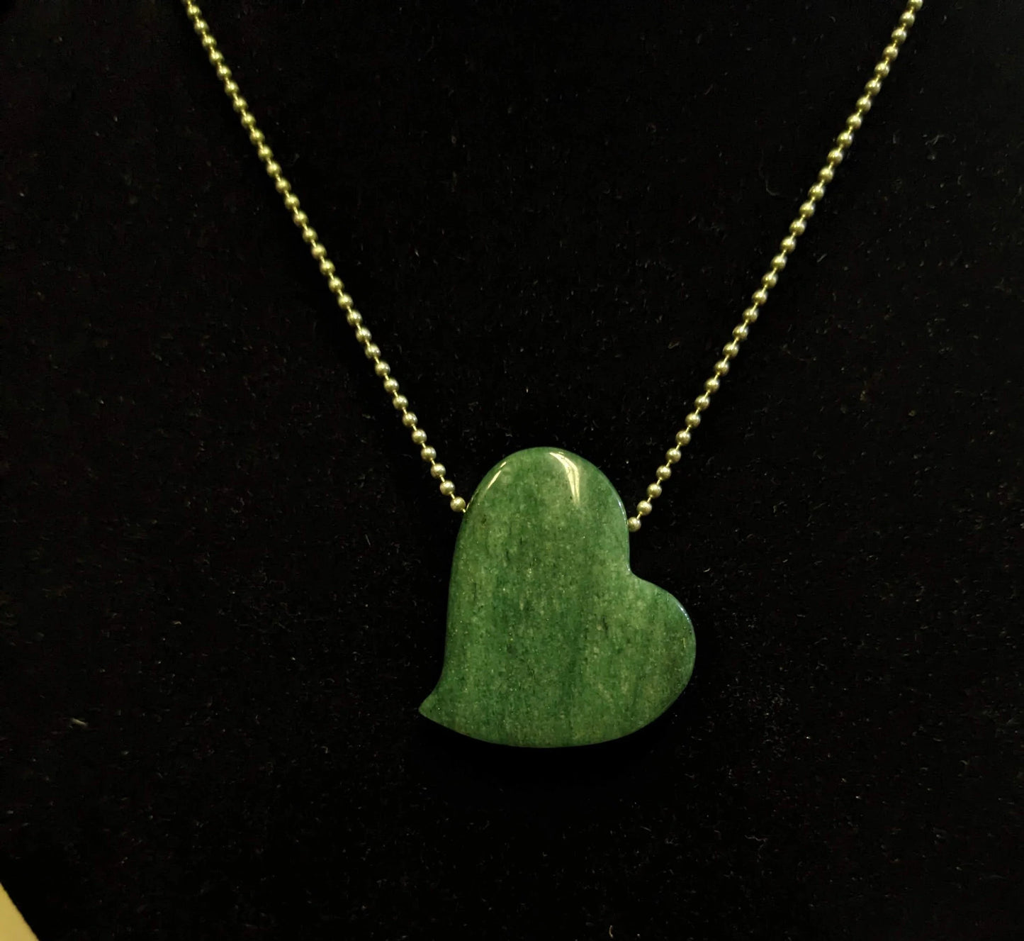 Jade Heart on Ball Chain Necklace