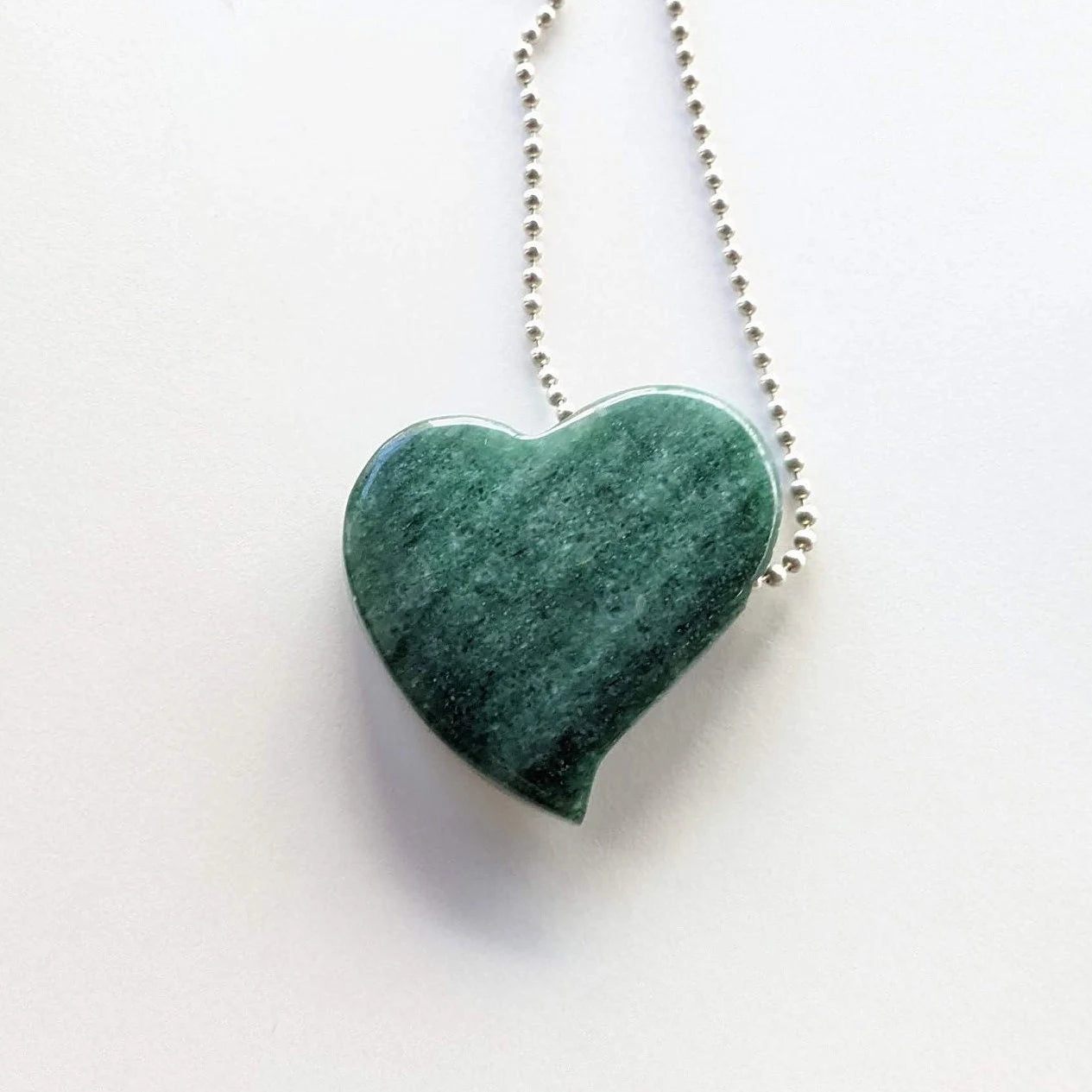 Jade Heart on Ball Chain Necklace