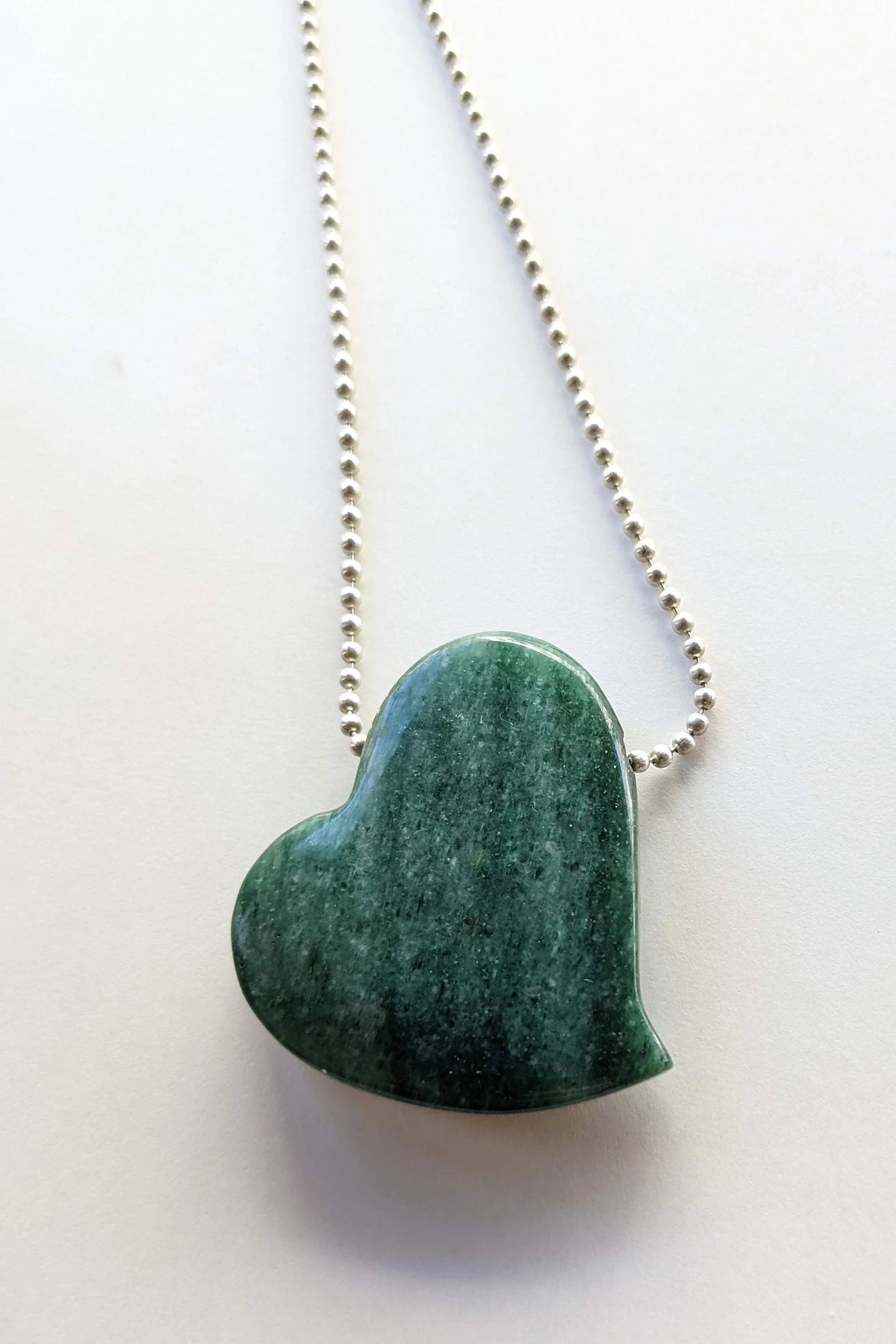 Jade Heart on Ball Chain Necklace