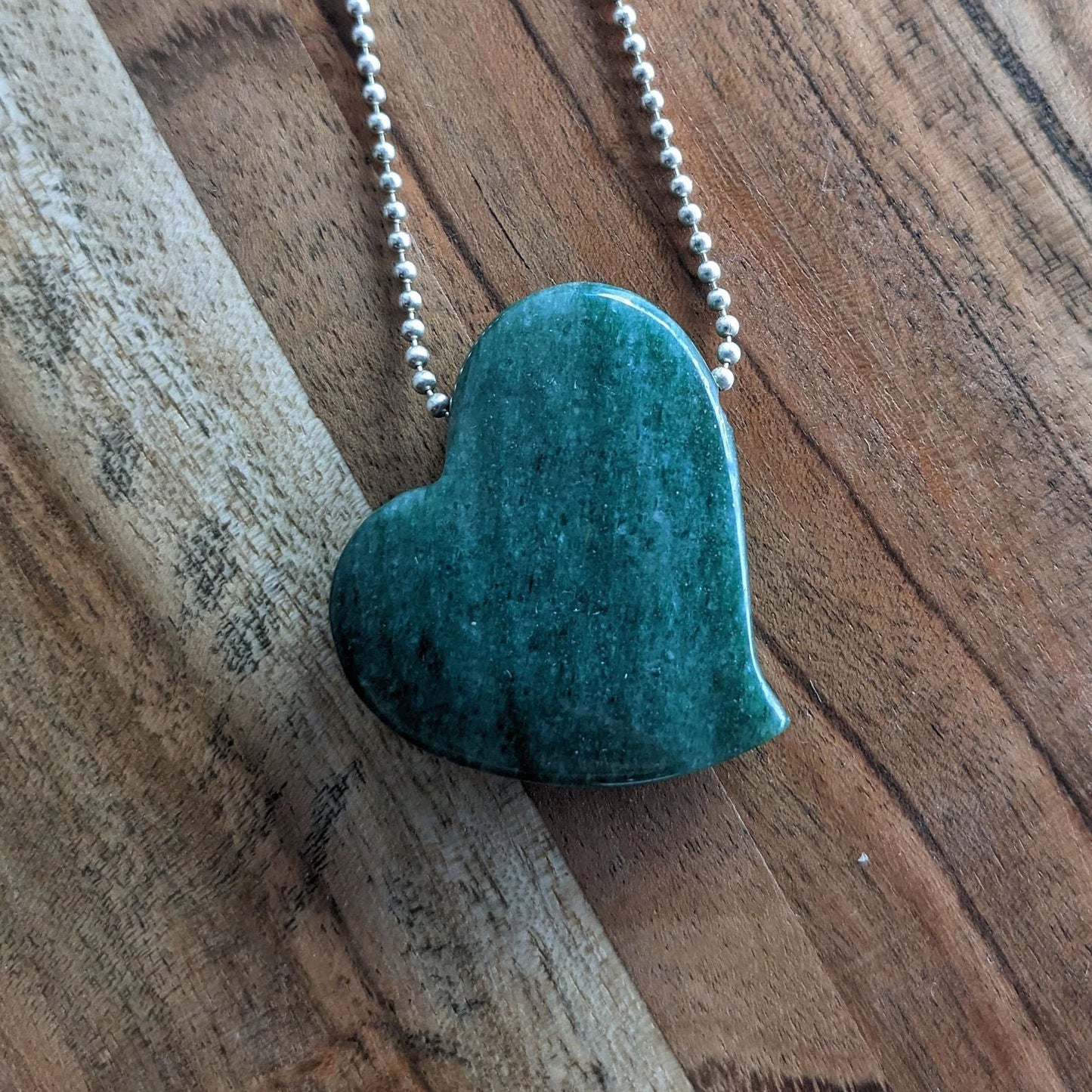 Jade Heart on Ball Chain Necklace