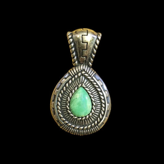 Green Turquoise and Sterling Silver Southwest Native American Style Pendant- Vintage Carolyn Pollack