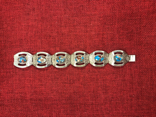 Taxco Sterling Silver and Turquoise Link Bracelet - Vintage Taxco Jewelry
