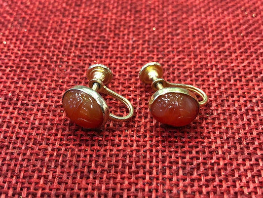 Scarab Amber Colored Earrings - Vintage