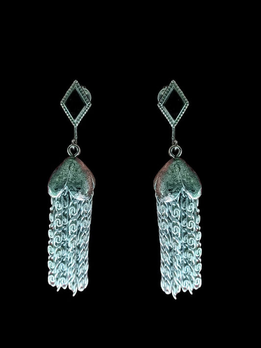 Vintage Silver Tassel Clip on Earrings