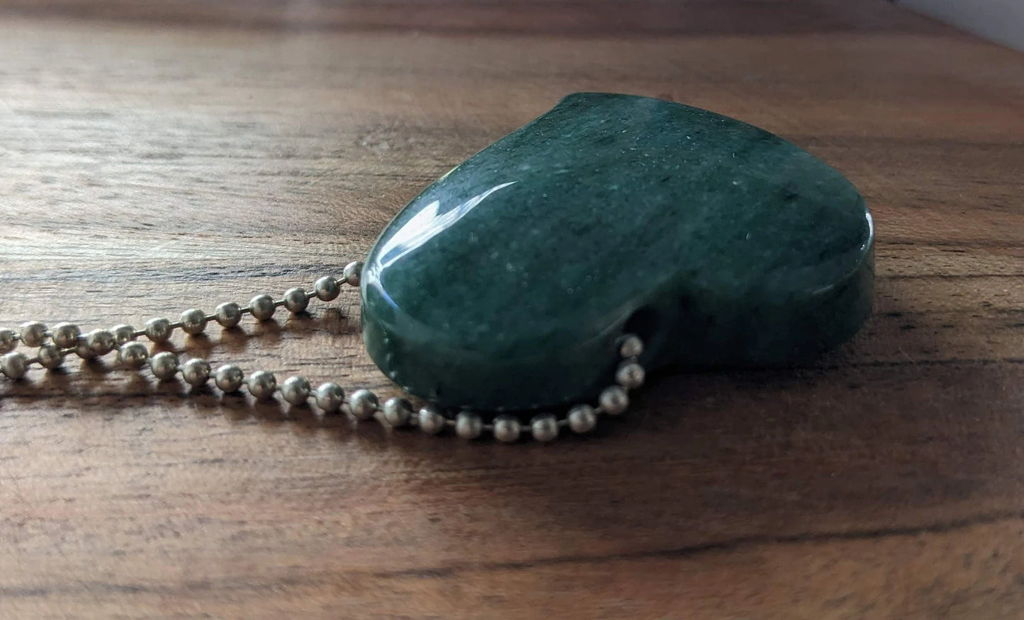 Jade Heart on Ball Chain Necklace