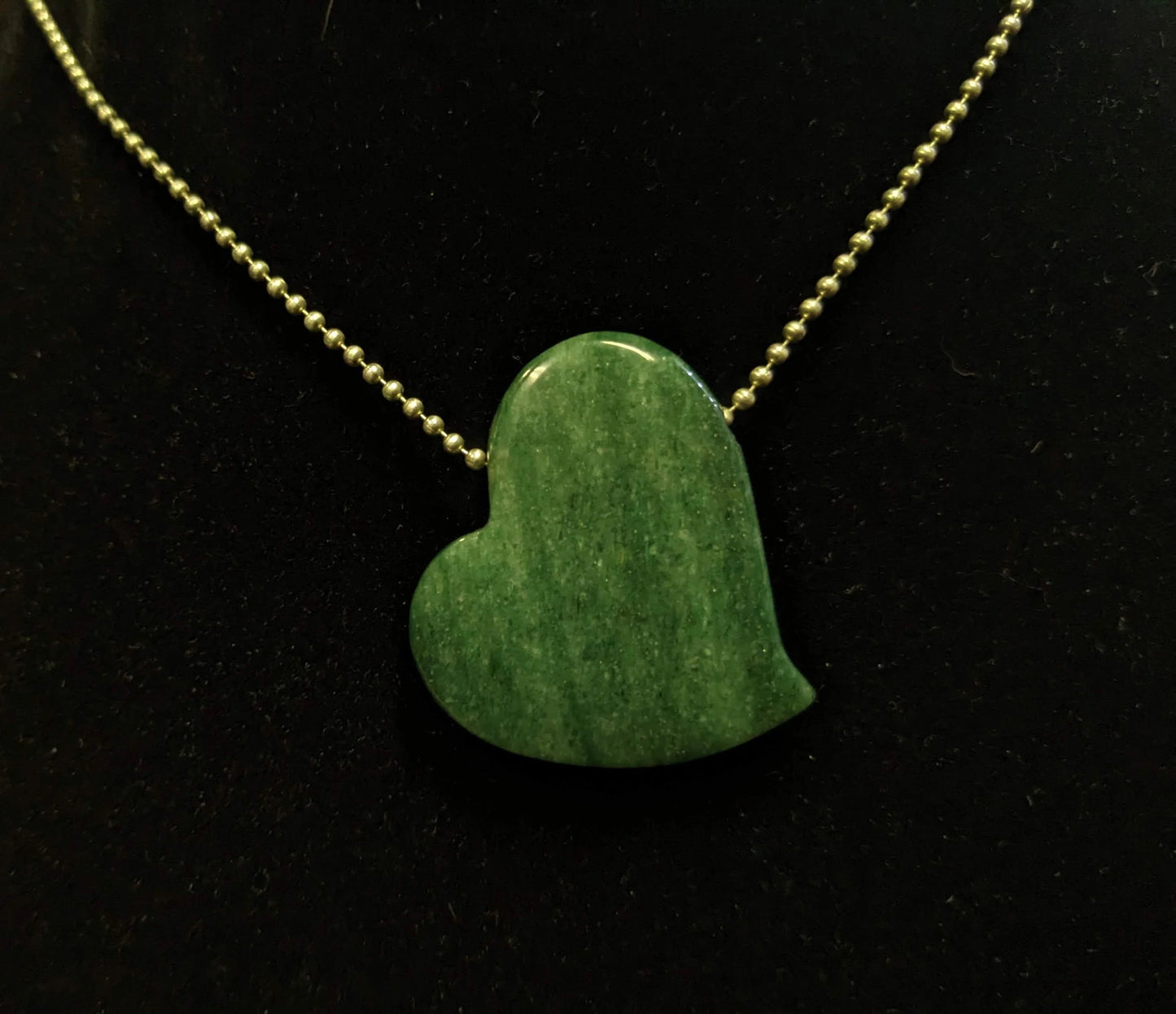 Jade Heart on Ball Chain Necklace