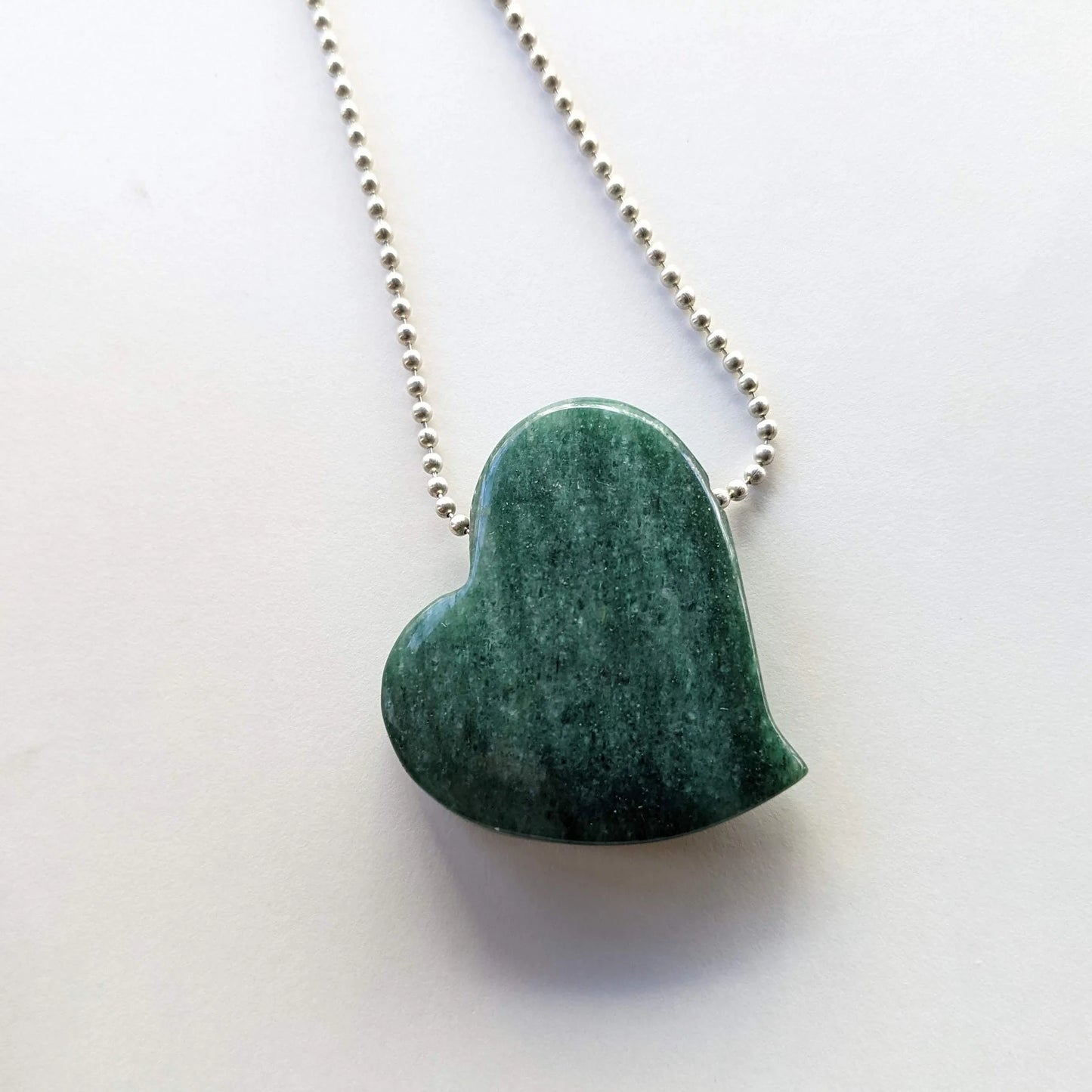 Jade Heart on Ball Chain Necklace
