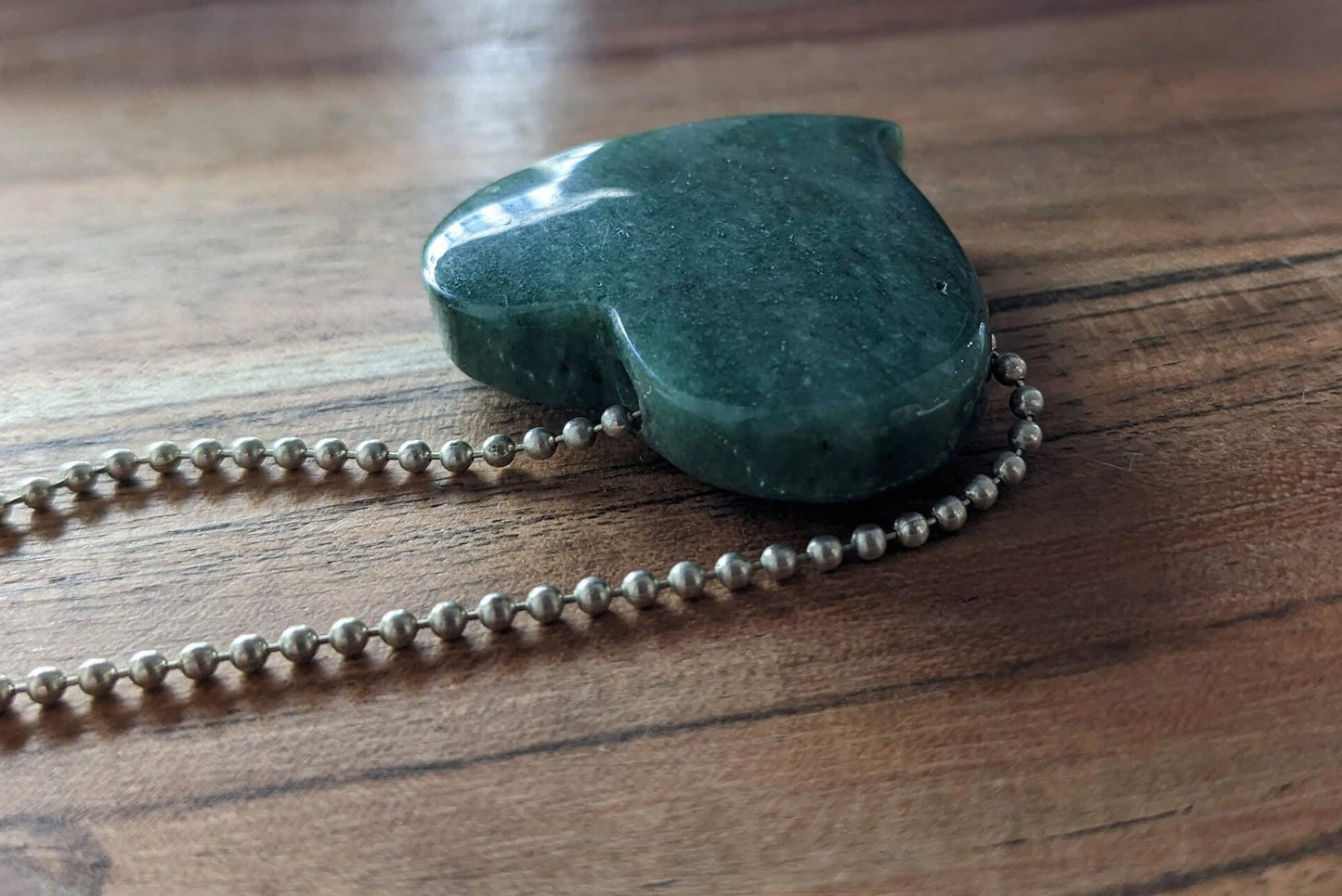 Jade Heart on Ball Chain Necklace