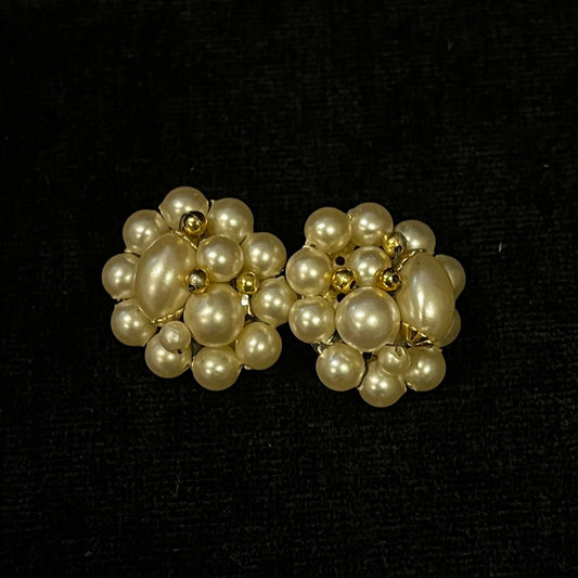 Hong Kong Beaded Faux Pearl Bead Cluster Clip-on Earrings