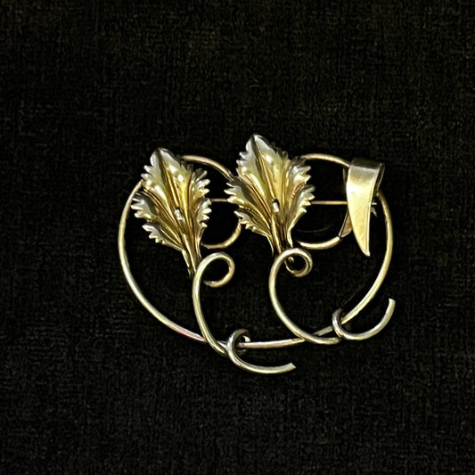 Sterling Silver Leaves on a Vine Brooch - 925 silver Leaf Pin