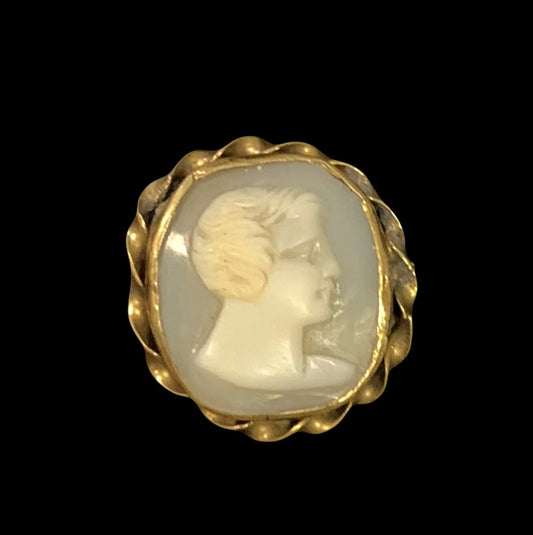 Antique Pin - Shell Cameo of Male in Twisted Frame Pin -  Male Image Cameo Brooch