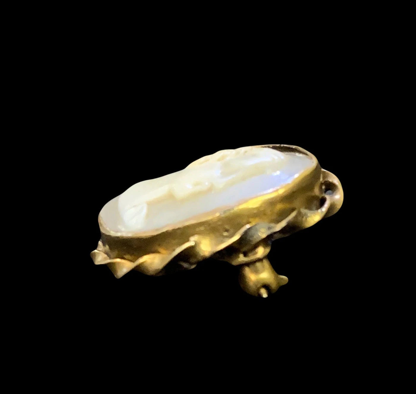 Antique Pin - Shell Cameo of Male in Twisted Frame Pin -  Male Image Cameo Brooch