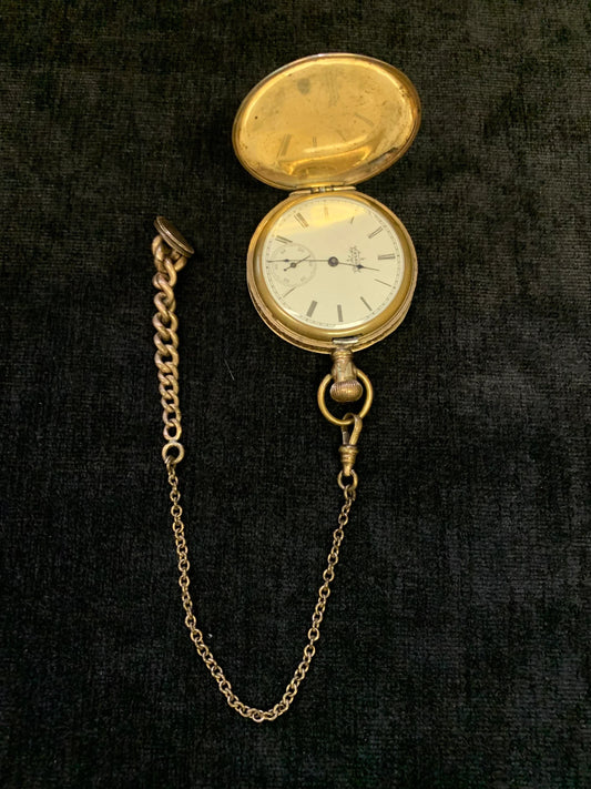 14K Gold Elgin Pocket Watch - Gold Elgin Pocket Watch with Chain