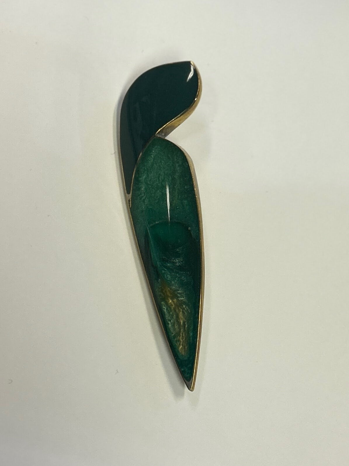 Dark Green and Gold Abstract Brooch - Enameled - Vintage 80s