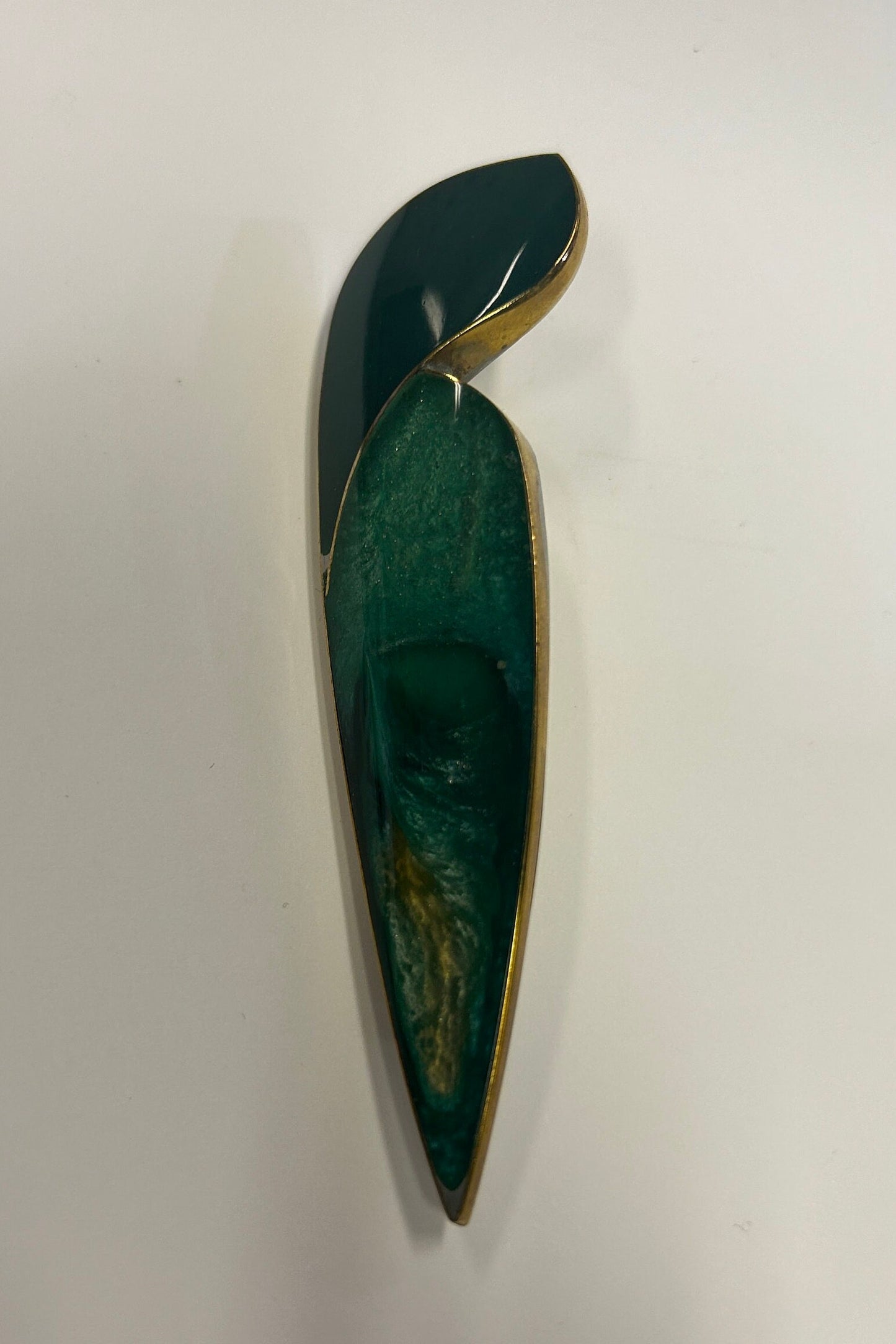 Dark Green and Gold Abstract Brooch - Enameled - Vintage 80s
