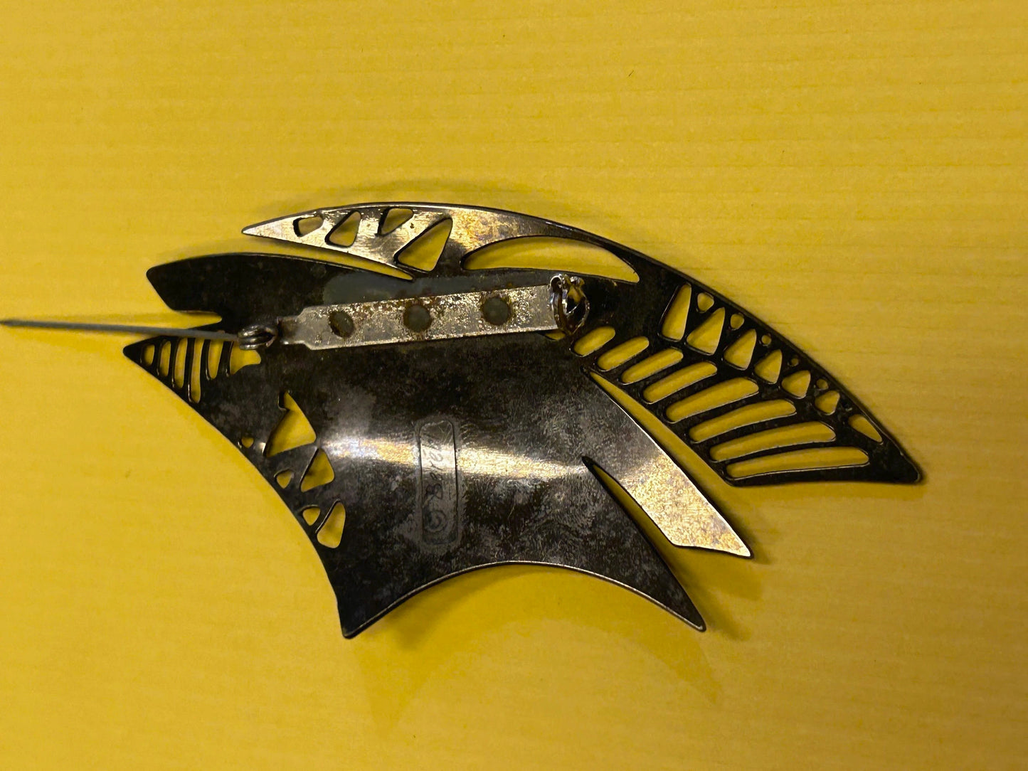 Signed Berebi Brooch - Japanned Metal and Blue Enamel - 1980s