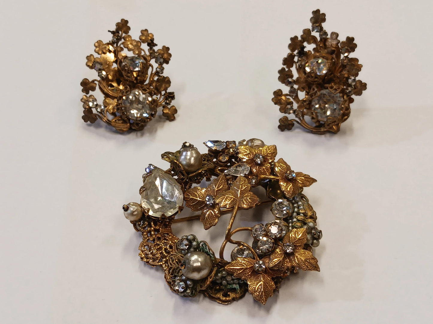 Vintage Signed Miriam Haskell Brooch and Earrings Set