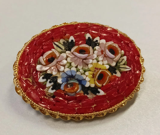 1950s Italian Oval Millefiori Floral Brooch