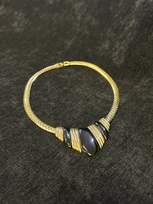 Black and gold Vintage Necklace - Enameled - Vintage 1980s