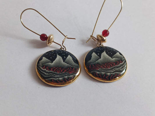 Desert Scene Enamel Hook Earrings - Modern Art Enameled Earrings