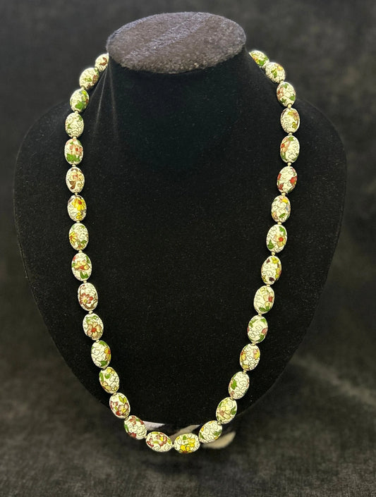 Hand Knotted Chinese Cloissone Necklace - Gold inlay - Vintage Chinoiserie Necklace