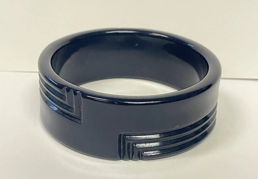 Wide Black Plastic Mid Century Modern Bangle Bracelet