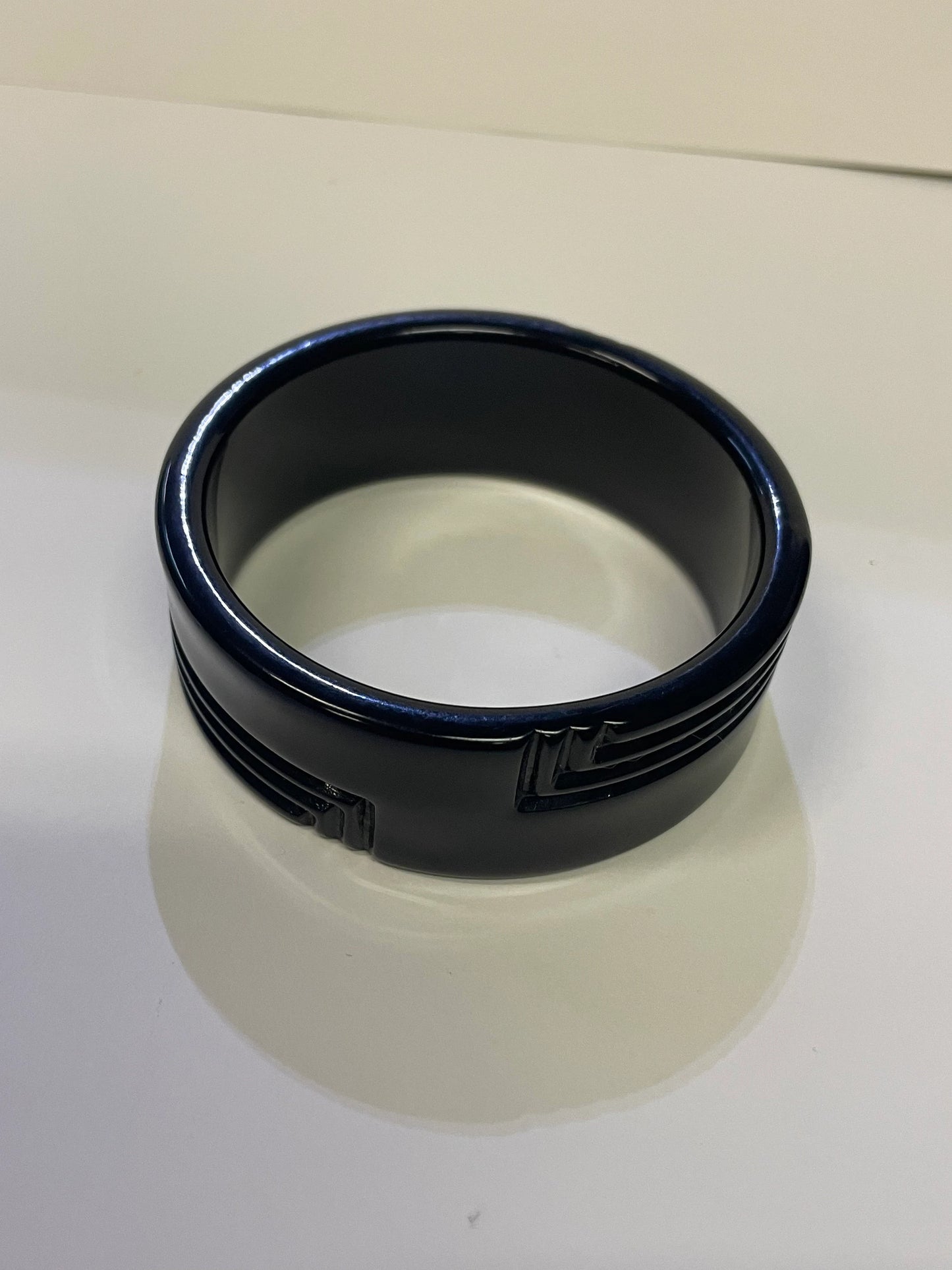 Wide Black Plastic Mid Century Modern Bangle Bracelet