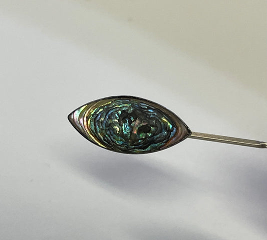 Abalone Setting In Sterling Silver Hat Pin - Sterling Silver Stick Pin For Man's Ascot- Victorian Hat Pin