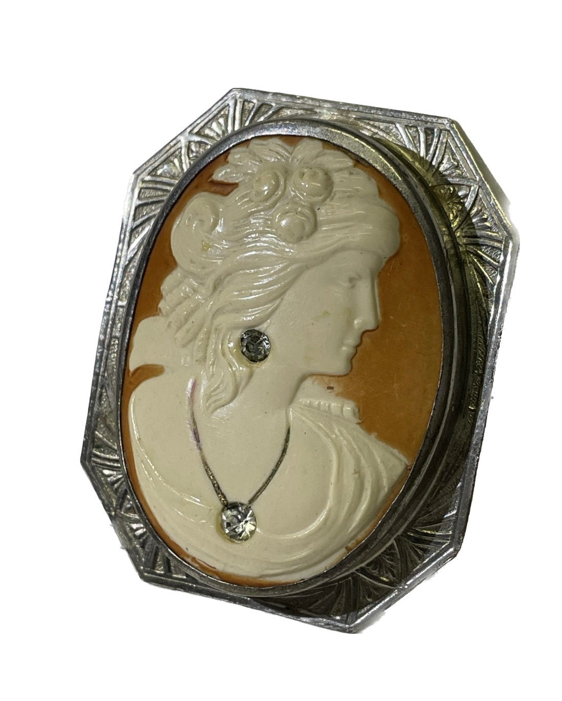Celluloid Victorian Style Cameo Brooch
