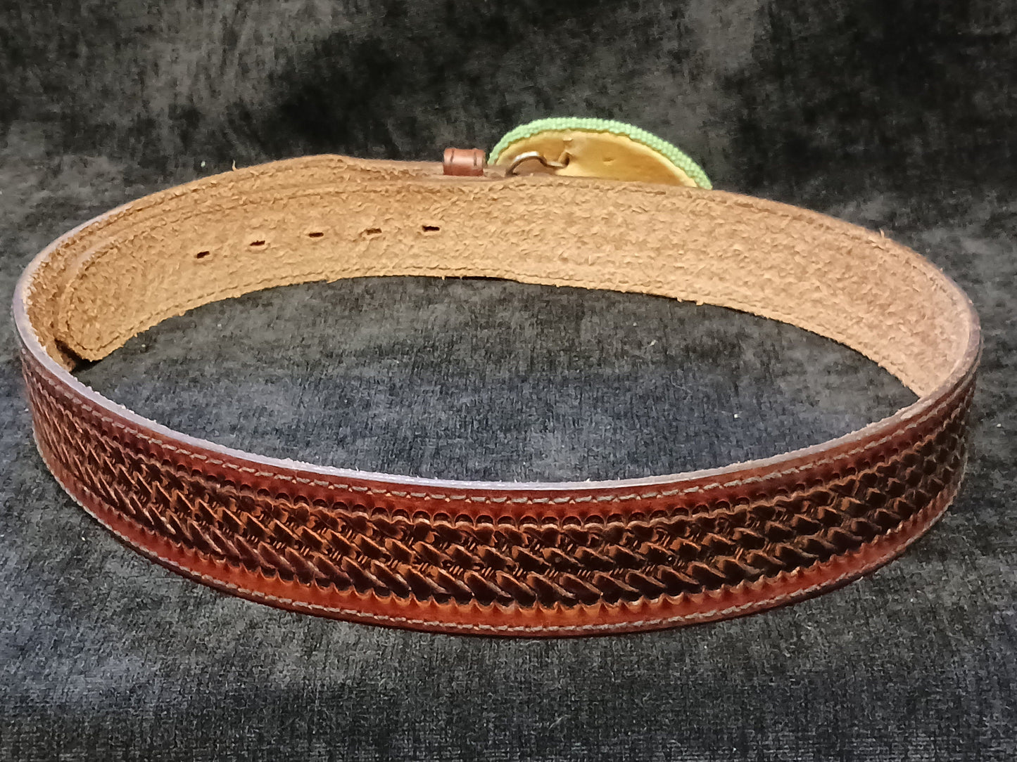 Genuine Top Grain Leather 36" Belt with Indigenous Bead-Work Buckle