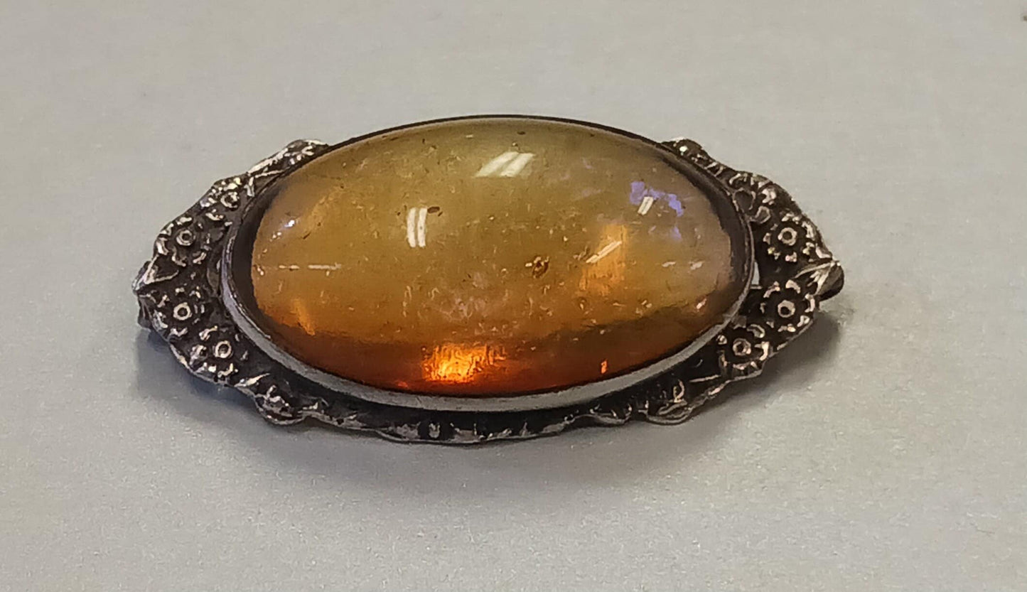 Art Nouveau Dragon's Breath Opal Set In Sterling Silver Brooch - RARE Turn of  the Century 1900 Bohemian Glass Opal in Silver Surround