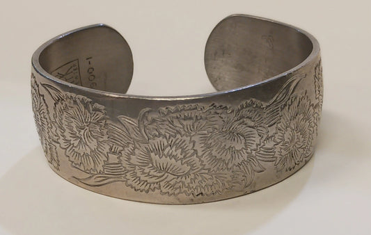 Kirk-Stieff Carnation Bracelet - Signed 900-1 Pewter Jewelry - Vintage 1970-1980s