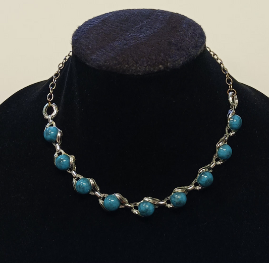 Blue Thermoset Bead Necklace - Plastic Jewelry - Vintage 1950-60s