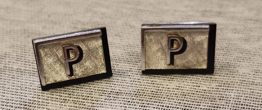 Swank 3D Monogram "P" Cuff Links - Signed Cuff Links - Vintage 1970-80s
