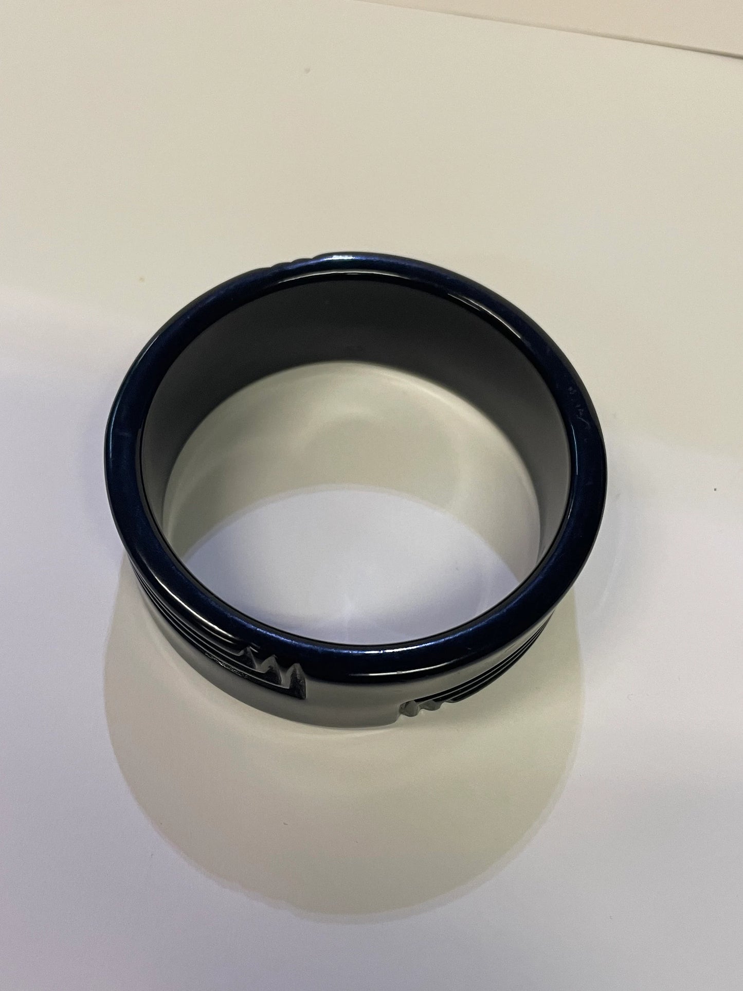 Wide Black Plastic Mid Century Modern Bangle Bracelet
